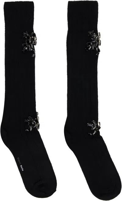 Simone Rocha Black Embellished Rose Knee Socks In Black