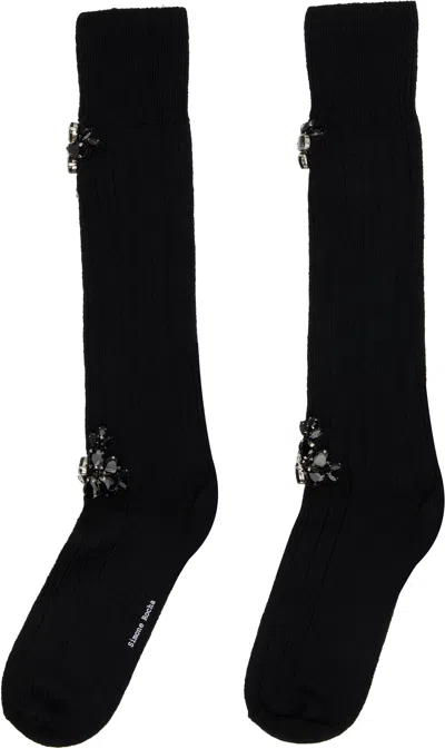 Simone Rocha Black Embellished Rose Knee Socks In Black