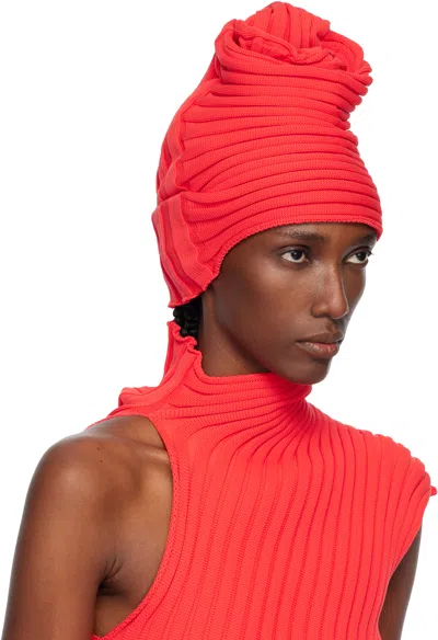 Issey Miyake Red Knit 'as It Is' Beanie In Red