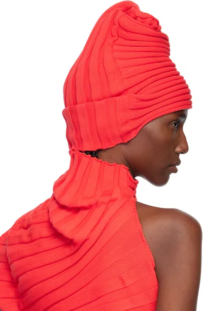 Issey Miyake Red Knit 'as It Is' Beanie In Red