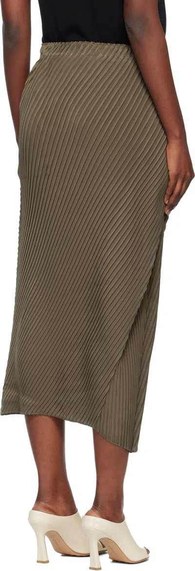 Issey Miyake Khaki Soft Fold Pleats Midi Skirt In Gray