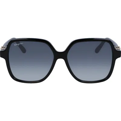 Ferragamo 57mm Gradient Rectangular Sunglasses In Black
