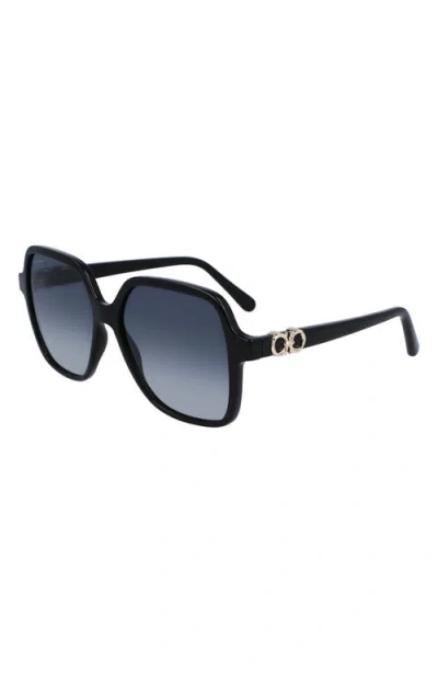 Ferragamo 57mm Gradient Rectangular Sunglasses In Black