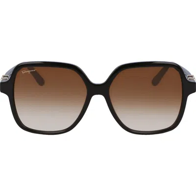 Ferragamo 57mm Gradient Rectangular Sunglasses In Black