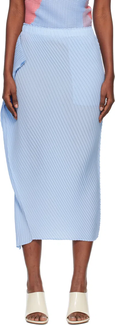 Issey Miyake Blue Soft Fold Pleats Midi Skirt In Blue