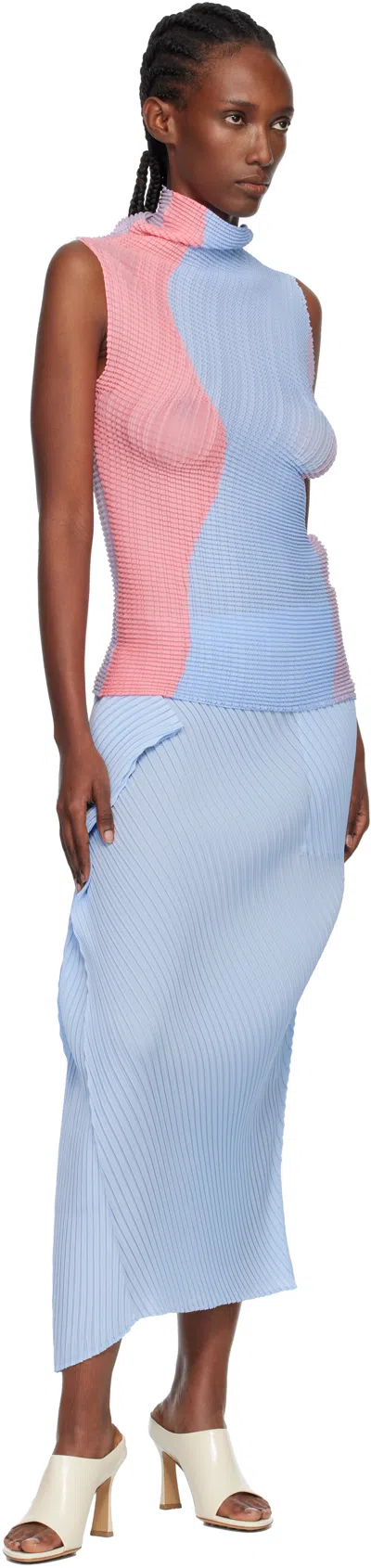 Issey Miyake Blue Soft Fold Pleats Midi Skirt In Blue