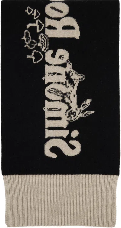 Simone Rocha Black & Beige Long Graphic Logo Knit Scarf In Neutral