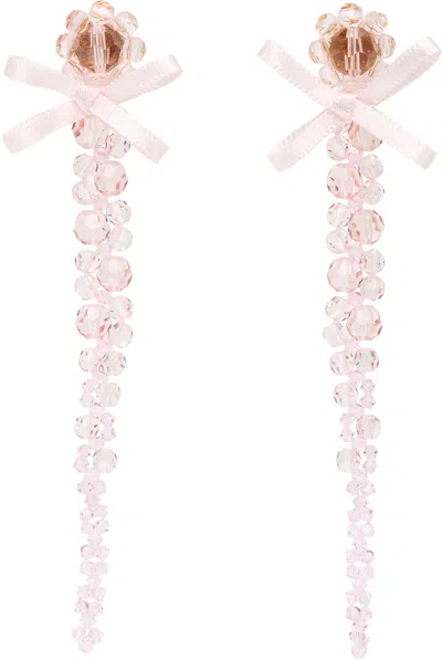 Simone Rocha Petite Bow Drip Crystal Earrings In Pink