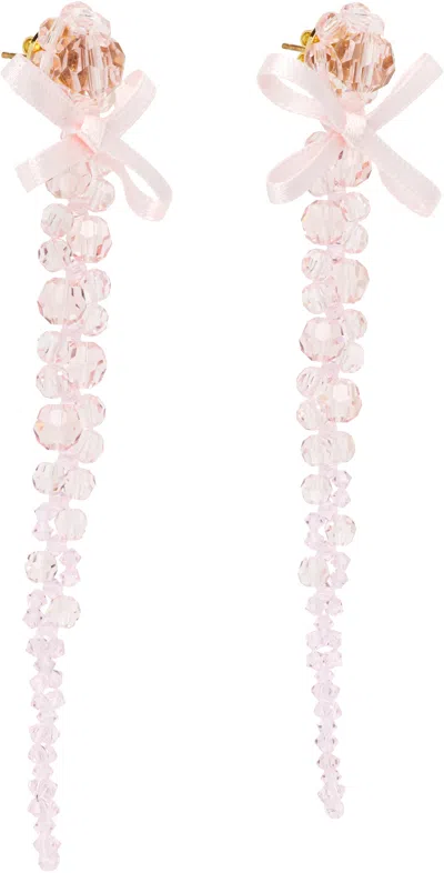 Simone Rocha Petite Bow Drip Crystal Earrings In Pink