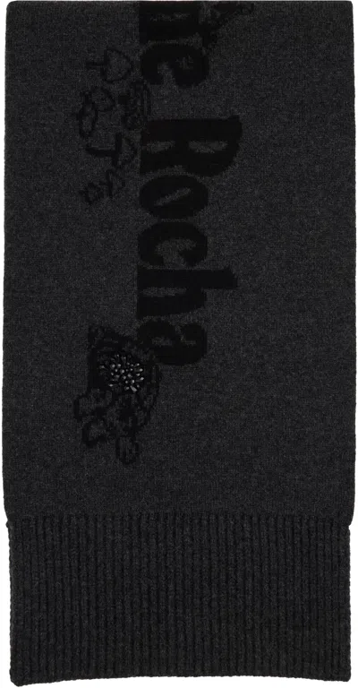 Simone Rocha Long Graphic Logo Knit Scarf In Black