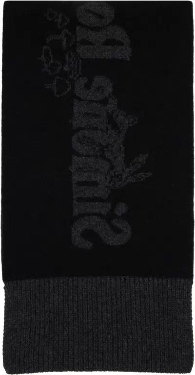 Simone Rocha Long Graphic Logo Knit Scarf In Black