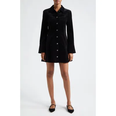 Cinq À Sept Jocelyne Long Sleeve Stretch Velvet Shirtdress In Black