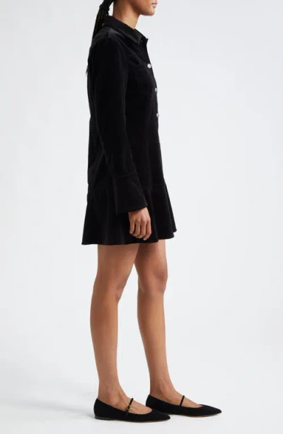 Cinq À Sept Jocelyne Long Sleeve Stretch Velvet Shirtdress In Black