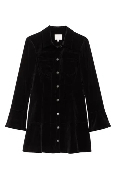 Cinq À Sept Jocelyne Long Sleeve Stretch Velvet Shirtdress In Black