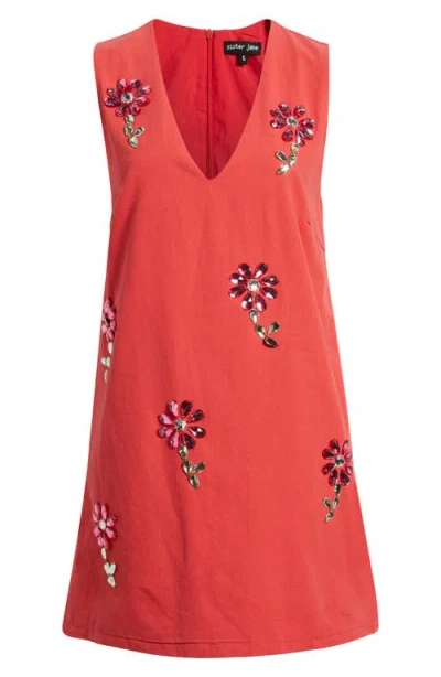 Sister Jane Field Crystal Cotton Minidress In Red