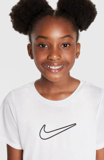 Nike Dri-fit One Big Kid Girls Crew Neck Short Sleeve Regular Fit Graphic T-shirt In White