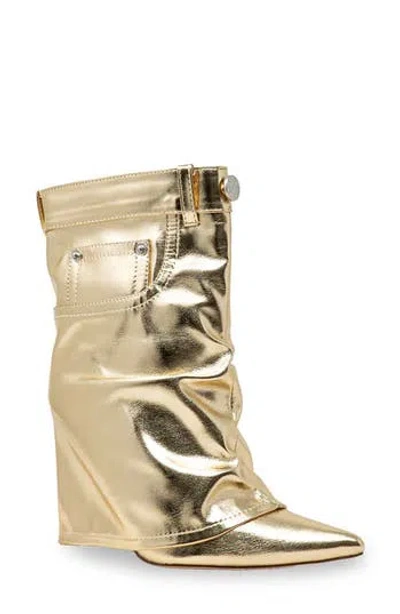Chase & Chloe Chase And Chloe Adonis Foldover Ankle Bootie In Gold
