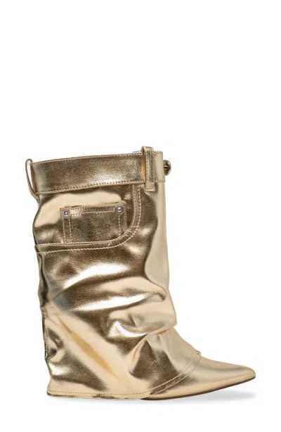 Chase & Chloe Chase And Chloe Adonis Foldover Ankle Bootie In Gold
