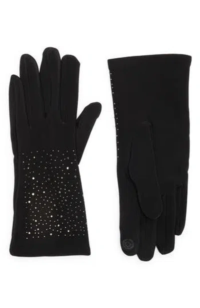Nanette Lepore Scattered Rhinestone Gloves In Black