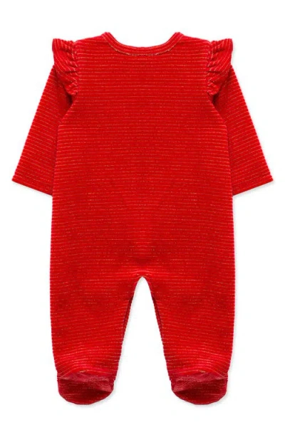 Little Me Velour Festive Stripe Footie In Red