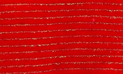 Little Me Velour Festive Stripe Footie In Red