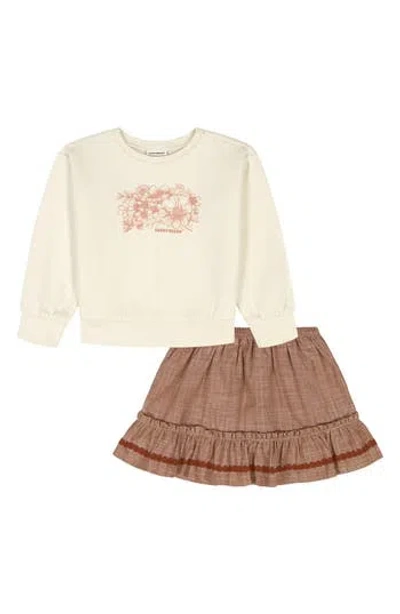 Lucky Brand Kids' Graphic T-shirt & Tiered Skirt Set In White