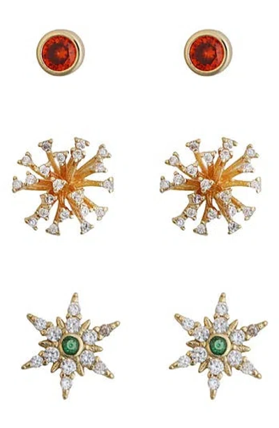 Panacea Set Of 3 Cubic Zirconia Starburst Stud Earrings In Multi