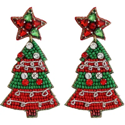 Panacea Beaded Christmas Tree Drop Earrings In Red