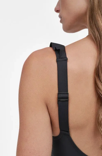 Dkny Ruffle Plunge Neck One-piece Swimsuit In Black