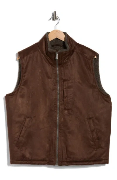 Rainforest Edgewood Fleece Lined Faux Suede Vest In Brown