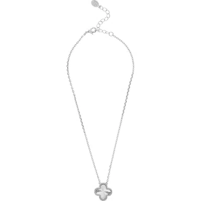 Rivka Friedman Cubic Zirconia Halo Clover Pendant Necklace In Silver