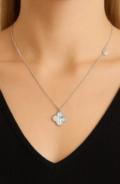 Rivka Friedman Cubic Zirconia Halo Clover Pendant Necklace In Silver