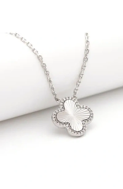 Rivka Friedman Cubic Zirconia Halo Clover Pendant Necklace In Silver