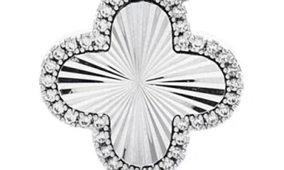 Rivka Friedman Cubic Zirconia Halo Clover Pendant Necklace In Silver