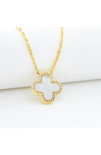 Rivka Friedman Cubic Zirconia Halo Clover Pendant Necklace In Gold