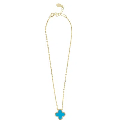 Rivka Friedman Cubic Zirconia Halo Clover Pendant Necklace In Blue