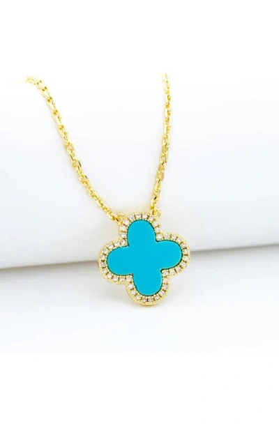 Rivka Friedman Cubic Zirconia Halo Clover Pendant Necklace In Blue