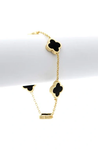 Rivka Friedman 18k Gold Plated Clover Station Bracelet In Black