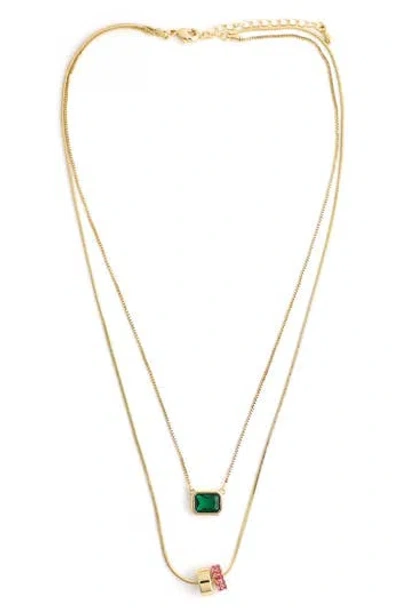 Panacea Crystal Layered Pendant Necklace In Gold