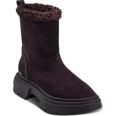 Dkny Frankie Faux Shearling Lug Sole Bootie In Brown