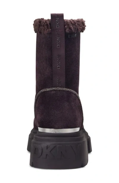 Dkny Frankie Faux Shearling Lug Sole Bootie In Brown