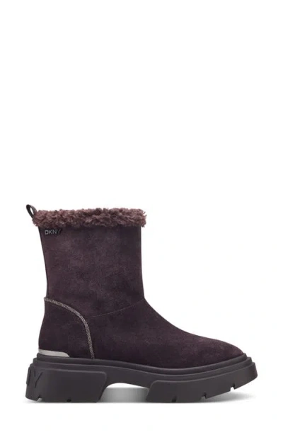 Dkny Frankie Faux Shearling Lug Sole Bootie In Brown