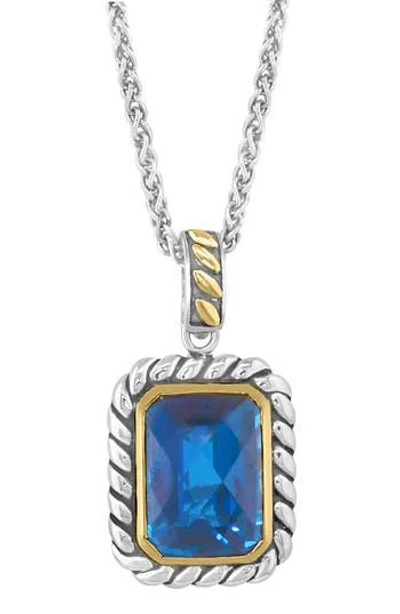 Effy Sterling Silver & 18k Gold Ocean Blue Topaz Pendant Necklace In Blue