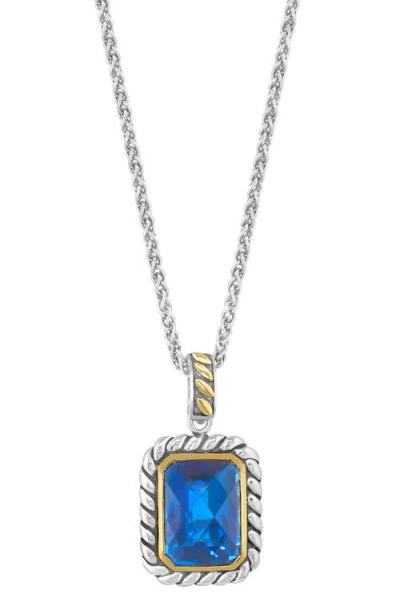 Effy Sterling Silver & 18k Gold Ocean Blue Topaz Pendant Necklace In Blue