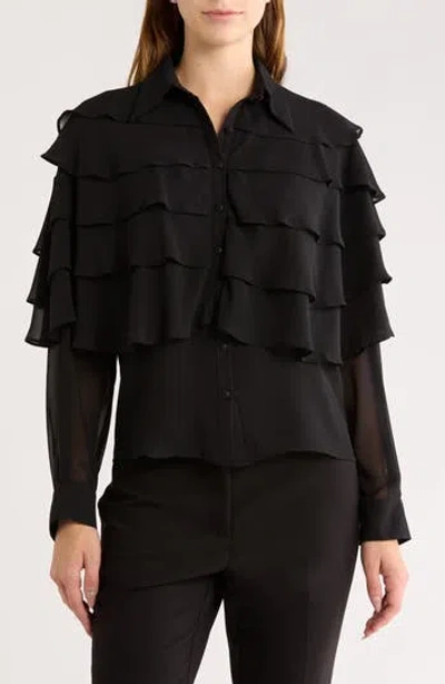 Area Stars Ruffle Long Sleeve Top In Black