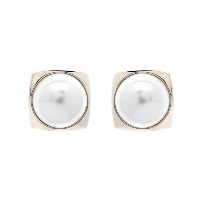 Emma Holland Jewellery Women's White / Silver Cabochon Pearl In Platinum Clip Earrings In Multi