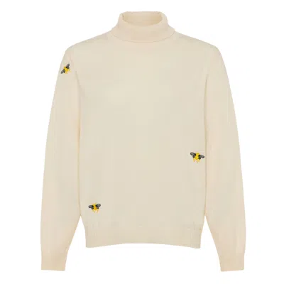 Ingmarson Men's Neutrals / White Bee Embroidered Wool & Cashmere Rollneck Cream In Neutral