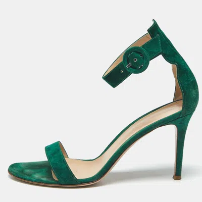 Pre-owned Gianvito Rossi Green Suede Portofino Ankle Strap Sandals Size 41