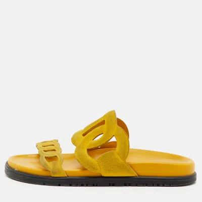 Pre-owned Hermes Yellow Suede Extra Flat Slide Sandals Size 37