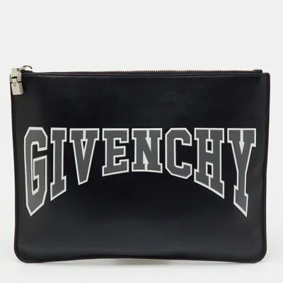 Pre-owned Givenchy Black Leather Logo Print Zip Pouch
